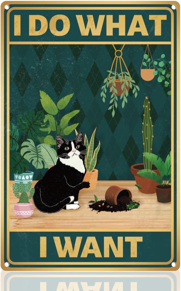 Smart Garden In Home - Y1, Niedliches Katzen-Schild „Ich breche Blumentopf