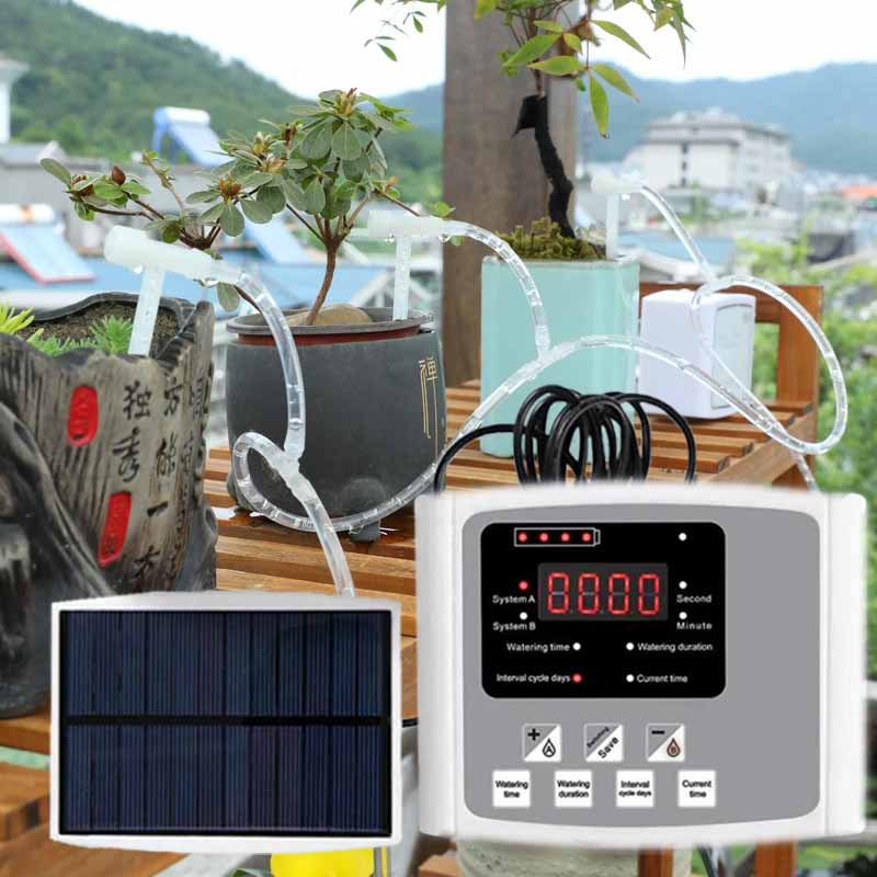 Smart Garden System - Automatisches Tropfbewässerungsgerät mit Solarenergie, Doppelpumpe, verstellbares