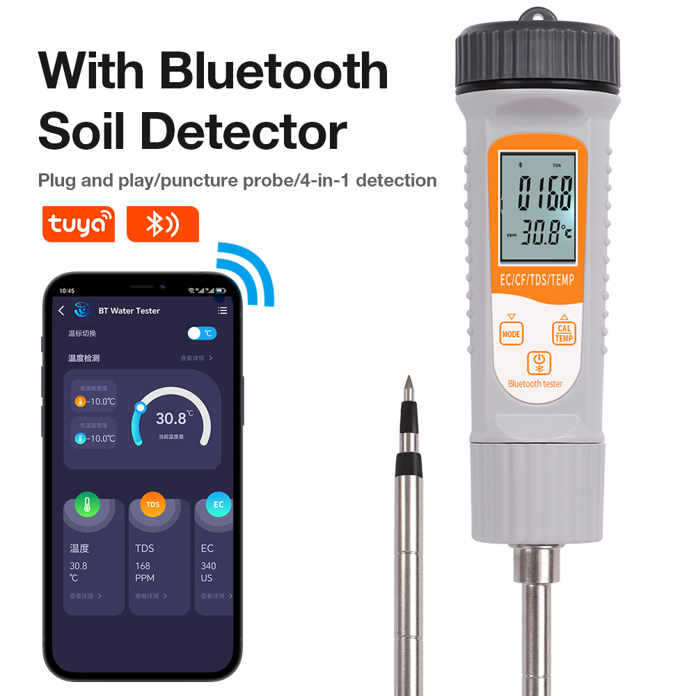 Smart Garden Nutrients - Bodentester EC/TDS/CF/Temp 4-in-1-Smart-Datenlogger Wasser- und Bodennährstoffanalysator