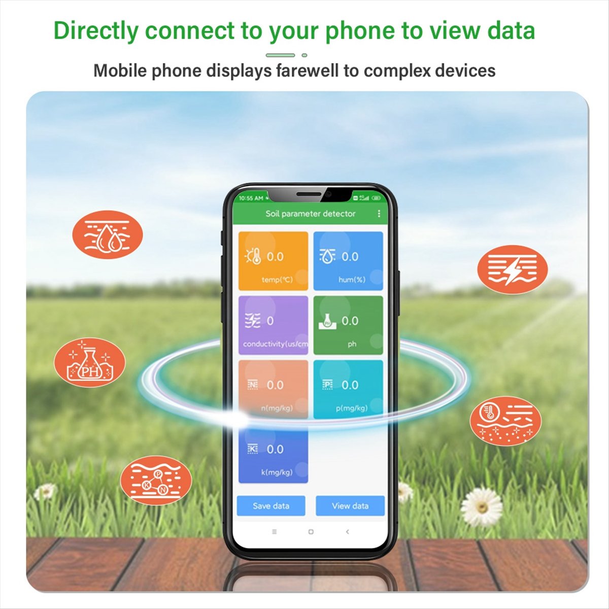Smart Garden Nutrients - A08I Boden-pH-Messgerät Feuchtigkeitstester Bodenanalysegerät für Android