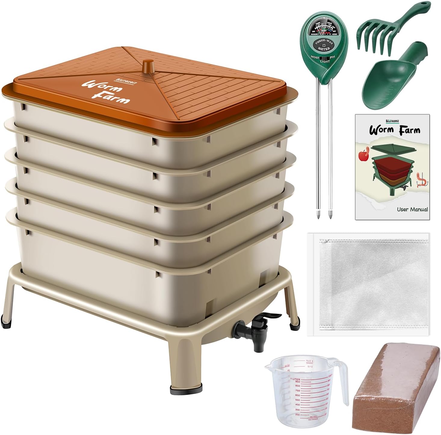 Composting Kit Indoor - Innen- und Außen-Wurmkomposter - 53QT, Gold,